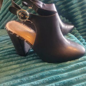 Block Heel Faux Snakeskin Sling back Mules